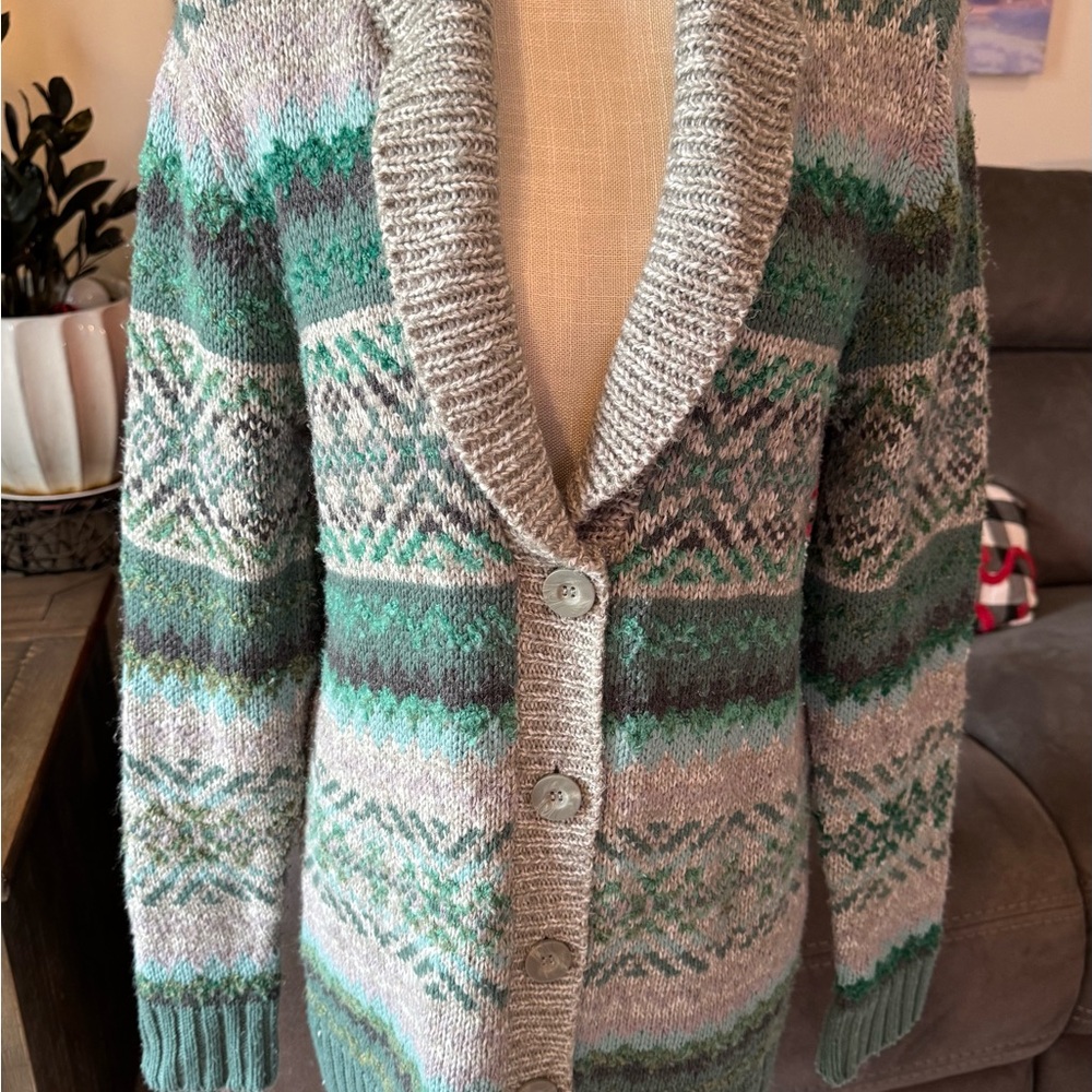 Maurices Green and Gray Patterned Cardigan Sweater